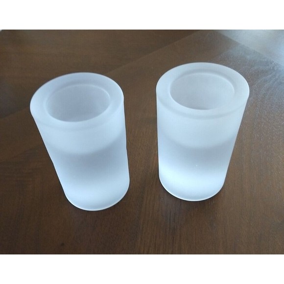 CRATE & BARREL Pair of Round Frosted Glass Tealight 4" Candle Holders NEW IN BOX - Picture 13 of 13